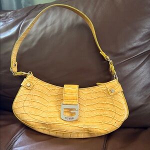 Guess Yellow Croc-Embossed Shoulder Bag with G Logo Accent